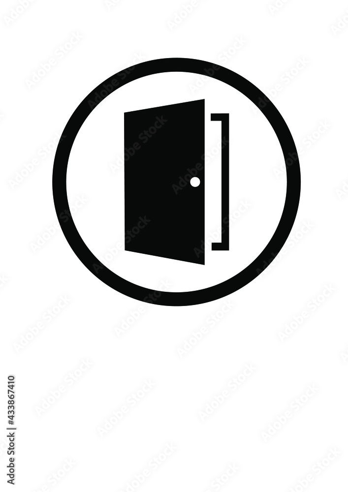 EXIT DOOR ICON IN BLACK WITH CIRCLE FRAME. VECTOR GRAPHIC RESOURCES EXIT DOOR ICON IN BLACK WITH CIRCLE FRAME. VECTOR GRAPHIC RESOURCES