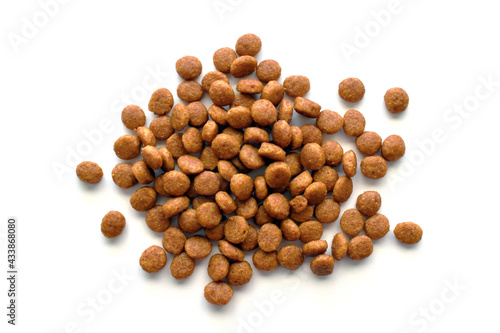 Dry cat food on white background.
