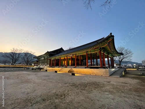 Beautiful korean traditional house at sunset