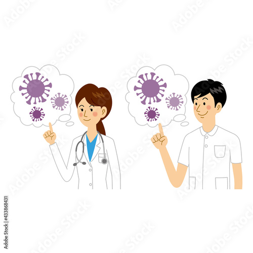 ウイルスを注意喚起する女医と看護師