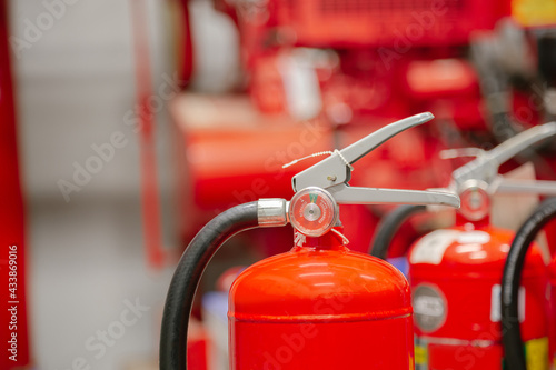 Inspection Fire extinguisher and fire hose,Ready to use in the event of a fire.Safety first concept.
