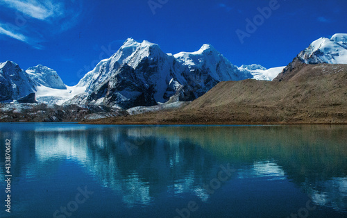 Gurudongmar Lake  Sikkim  India and it s way from Lachen  North Sikkim. A holy lake never fully freezes. It is said that Goutam Buddha drinks water from this lake.