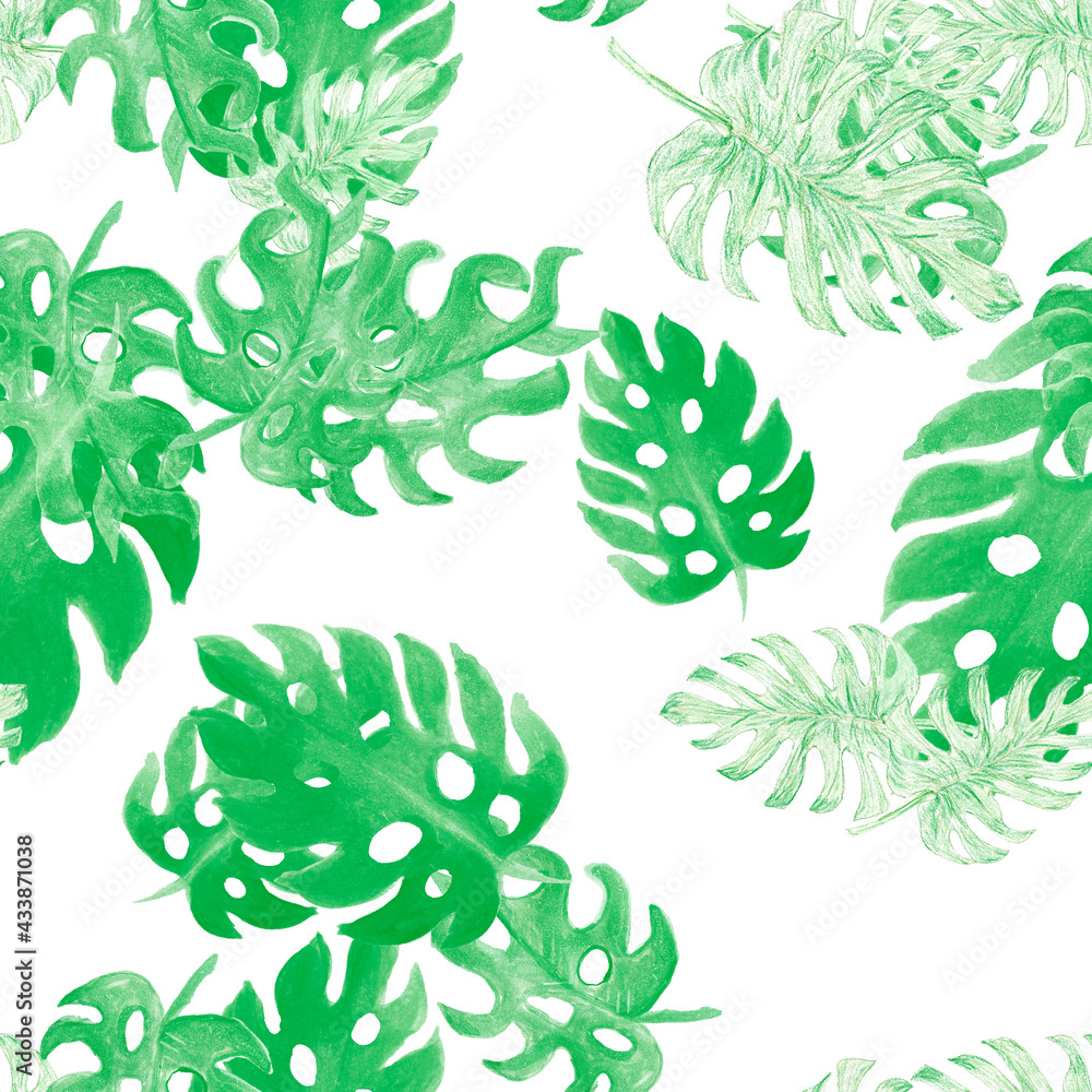 Green Monstera Textile. Organic Seamless Leaves. Pattern Background. Watercolor Print. Tropical Decor. Floral Illustration. Summer Texture. Botanical Background. Green Monstera Textile. Organic Seamless Leaves. Pattern Background. Watercolor Print. Tropical Decor. Floral Illustration. Summer Texture. Botanical Background.