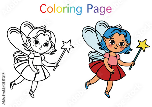 Painting activity for children. Cute fairy character. Vector Illustration.
