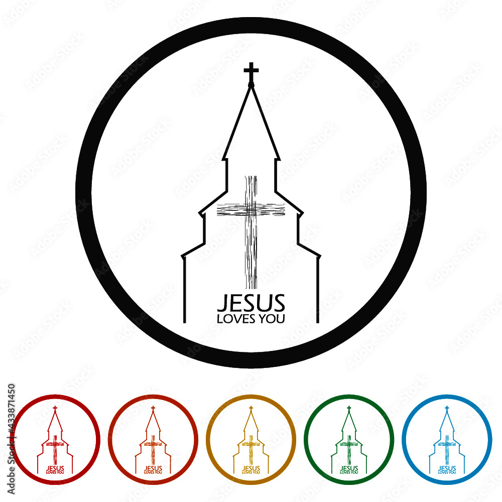 JESUS LOVES YOU sign ring icon color set JESUS LOVES YOU sign ring icon color set