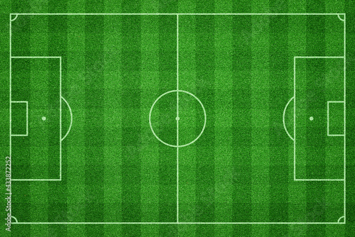 Flat lay of Soccer field, Football field with cross stripe cutting. True dimension scale.