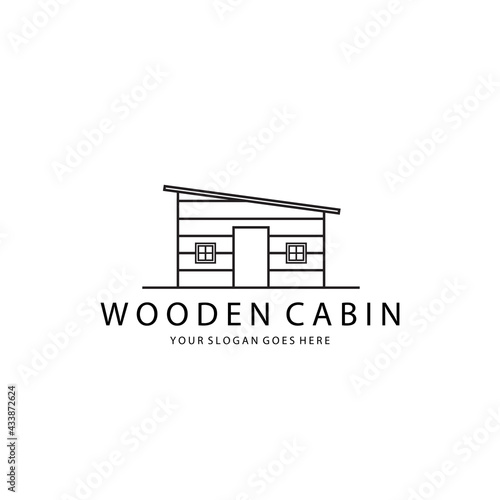 Flat Roof Cabin Line Art Logo Vector Illustration Minimalist Simple Design