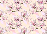 Blooming magnolia. Branches with flowers. Seamless background. Material for printing on paper or fabric.