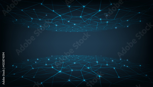 Connection structure background.Point connect line design on dark blue background.Network connection technology concept.