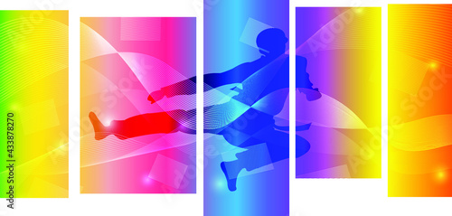 Taekwondo logo design. Colorful sport background. Website Landing Page. Template for apps. Modern geometric. Vector illustration.
