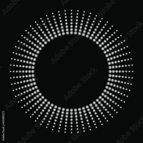 Dynamic background set, border template with blank space for text. Circle, ring shape made of spots, dots, small beads, blots, pieces.