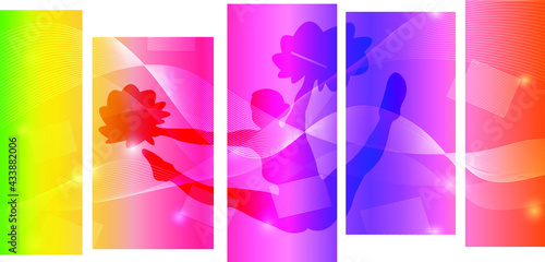Cheerleading logo design. Colorful sport background. Website Landing Page. Template for apps. Modern geometric. Vector illustration.