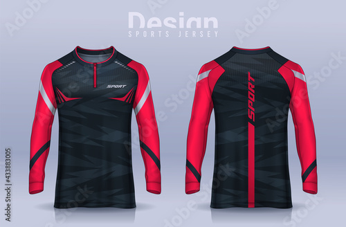 t-shirt sport design template, Long sleeve soccer jersey mockup for football club. uniform front and back view,Motocross jersey.