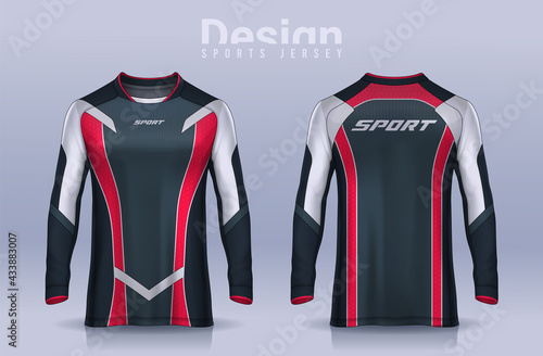 t-shirt sport design template, Long sleeve soccer jersey mockup for football club. uniform front and back view,Motocross jersey.
