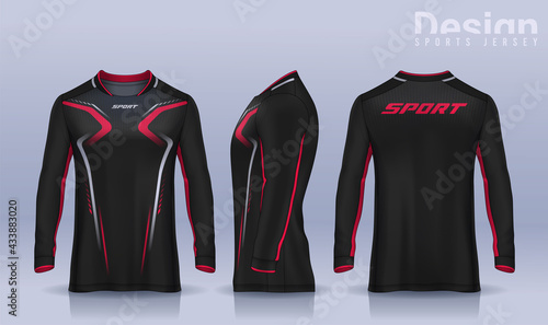t-shirt sport design template, Long sleeve soccer jersey mockup for football club. uniform front and back view,Motocross jersey.