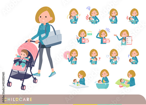 赤ちゃんのお世話をするパーカーを着た女性のセット