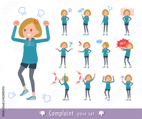 不満を表現しているパーカーを着た女性のセット