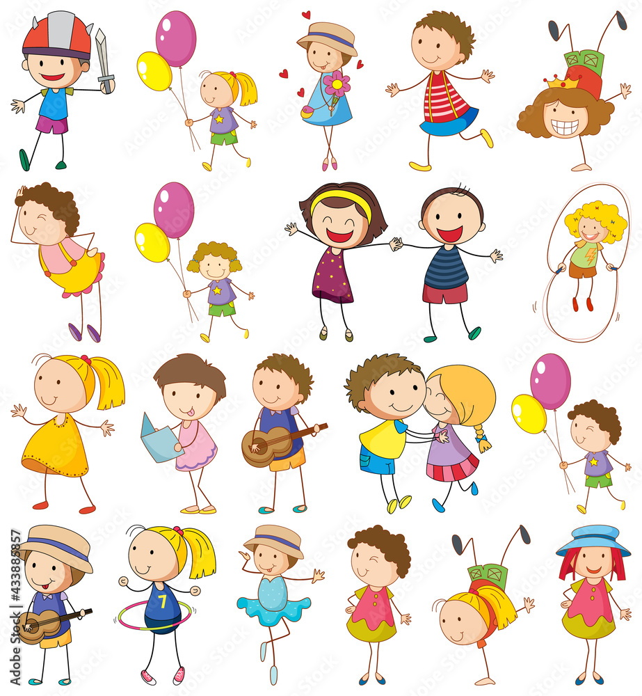 Set of different kids in doodle style Set of different kids in doodle style