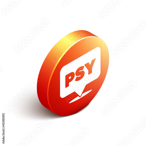 Isometric Psychology icon isolated on white background. Psi symbol. Mental health concept, psychoanalysis analysis and psychotherapy. Orange circle button. Vector