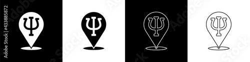 Set Psychology icon isolated on black and white background. Psi symbol. Mental health concept, psychoanalysis analysis and psychotherapy. Vector