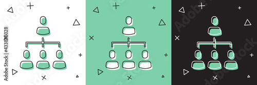 Set Business hierarchy organogram chart infographics icon isolated on white and green, black background. Corporate organizational structure graphic elements. Vector