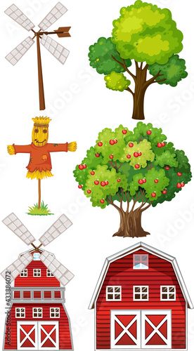 Farm element set isolated on white background
