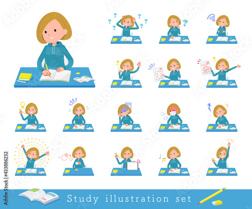 勉強に関するパーカーを着た女性のセット