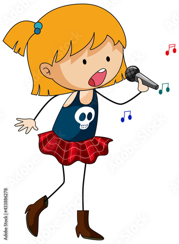Singer girl's singing doodle cartoon character isolated