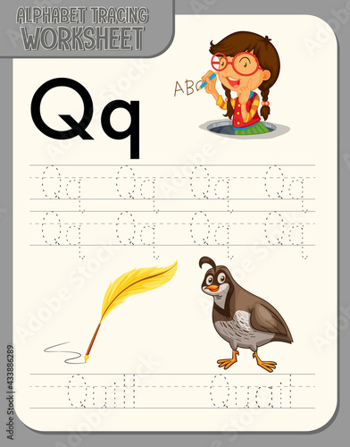 Alphabet tracing worksheet with letter Q and q