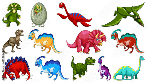 Different dinosaurs cartoon character and fantasy dragons isolated