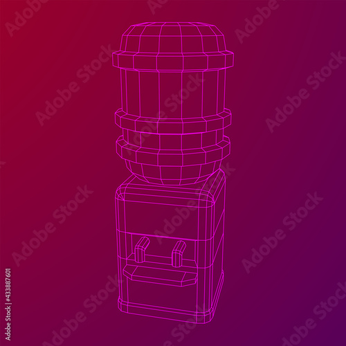 Water cooler with full bottle. Refreshment office concept. Wireframe low poly mesh vector illustration