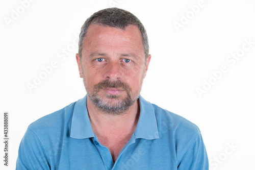 man ID portrait guy in blue shirt handsome middle aged for official paper identity card passport driving license