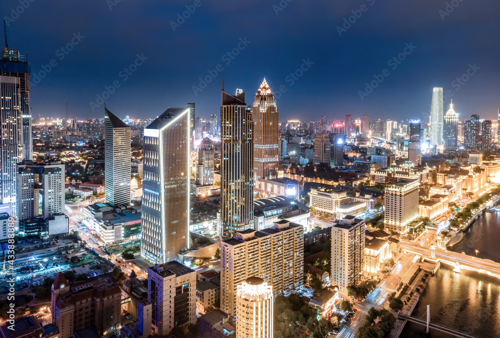 Aerial photography of Tianjin city scenery at night