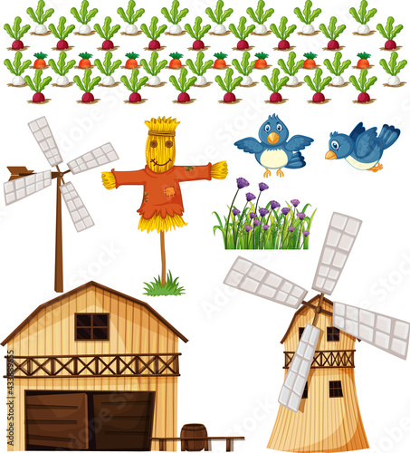 Farm element set isolated on white background