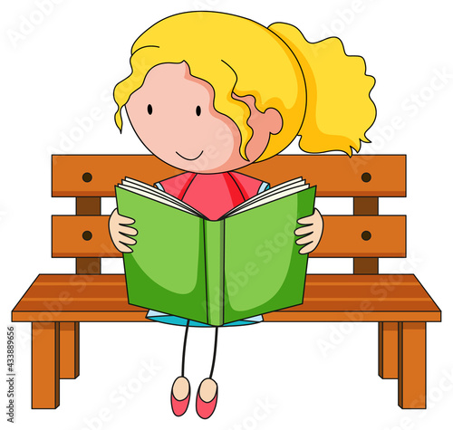 Cute girl reading book doodle cartoon character