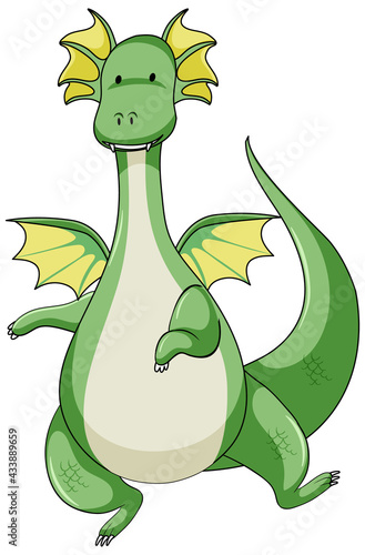 Simple cartoon character of green dragon isolated