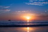 Sunset at the sea, phuket. Sunrise on beach. Colorful ocean, nature landscape background with copy space.