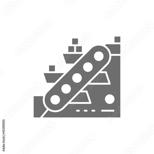 Vector metallurgy conveyor, mining industry gray icon.