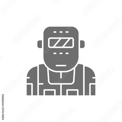 Metallurgist in a protective mask gray icon.