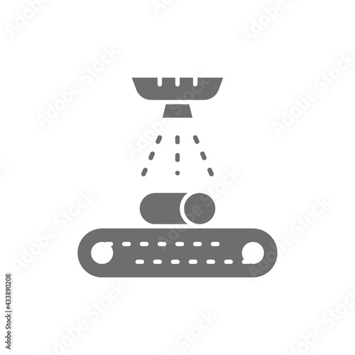 Cleaning and painting metals on conveyor belt, cooling gray icon.