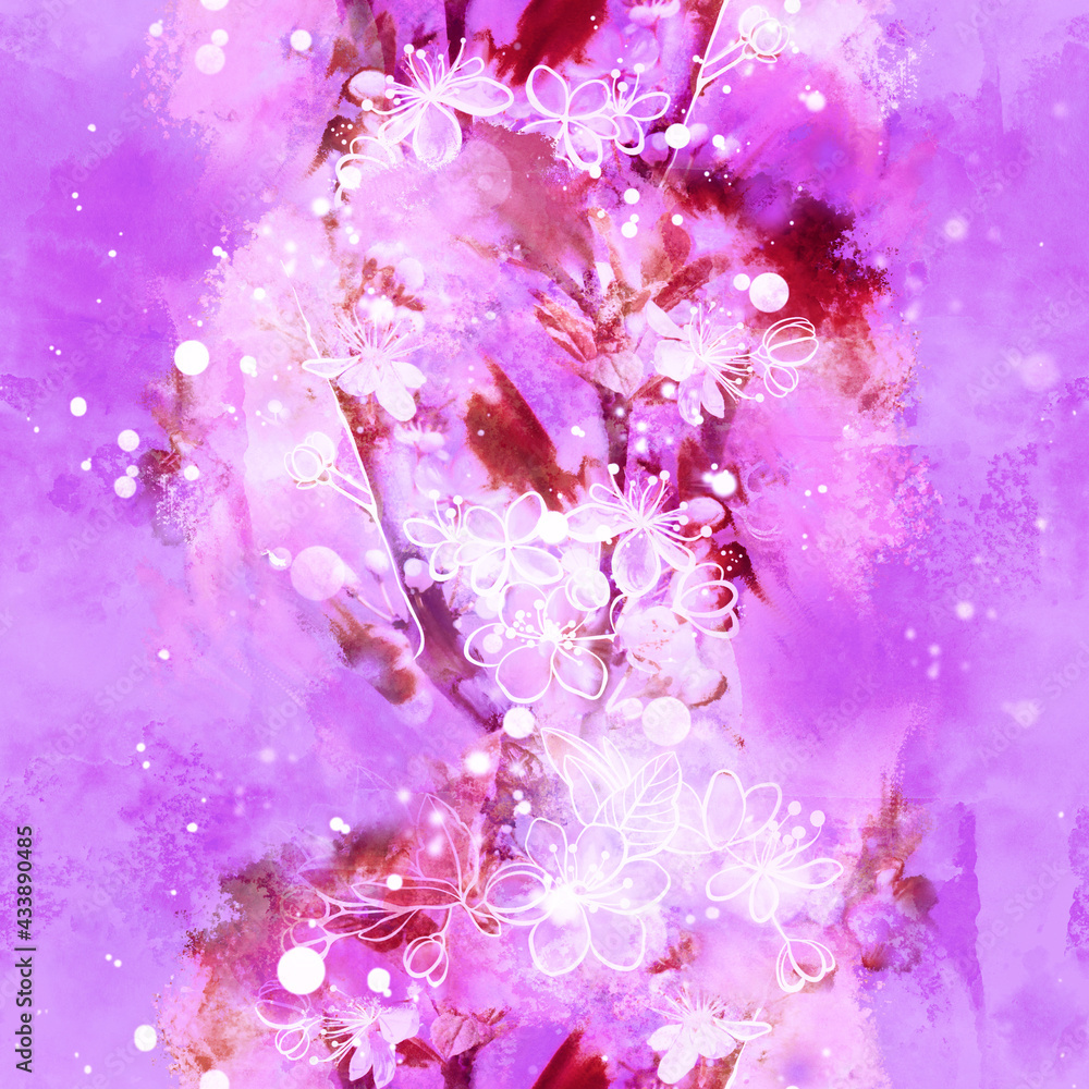 Blooming cherry (sakura) - photo collage and watercolour texture