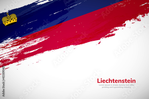 Brush painted grunge flag of Liechtenstein country. Hand drawn flag style of Liechtenstein. Creative brush stroke concept background