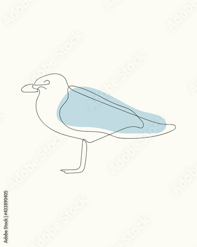 One continuous line drawing of a seagull. Hand-drawing line art. Vector illustration