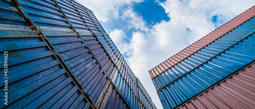 container box in port shipping container logistics area. modern trade, logistics, imports and exports concept