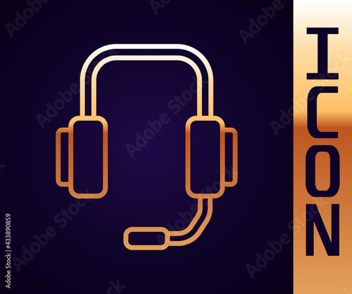 Gold line Online psychological counseling distance icon isolated on black background. Psychotherapy, psychological help, psychiatrist online consulting. Vector