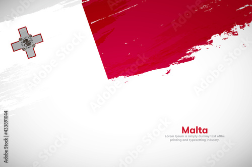 Brush painted grunge flag of Malta country. Hand drawn flag style of Malta. Creative brush stroke concept background