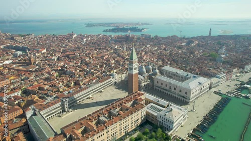 Wallpaper Mural Venice: Aerial view of famous St Mark's Square (Piazza San Marco), St Mark's Basilica and Doge's Palace in historic center of city, clear blue sky - landscape panorama of Italy from above, Europe. Torontodigital.ca