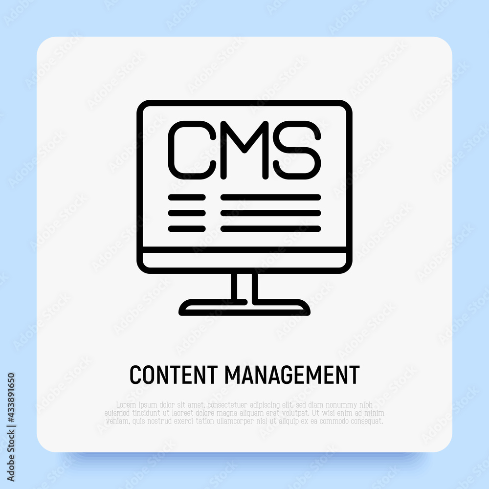 Fototapeta premium CMS on PC, content management. Thin line icon. Vector illutration.
