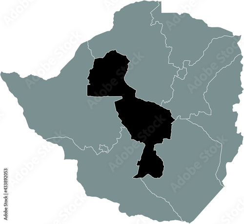 Black highlighted location map of the Zimbabwean Midlands province inside gray map of the Republic of Zimbabwe photo