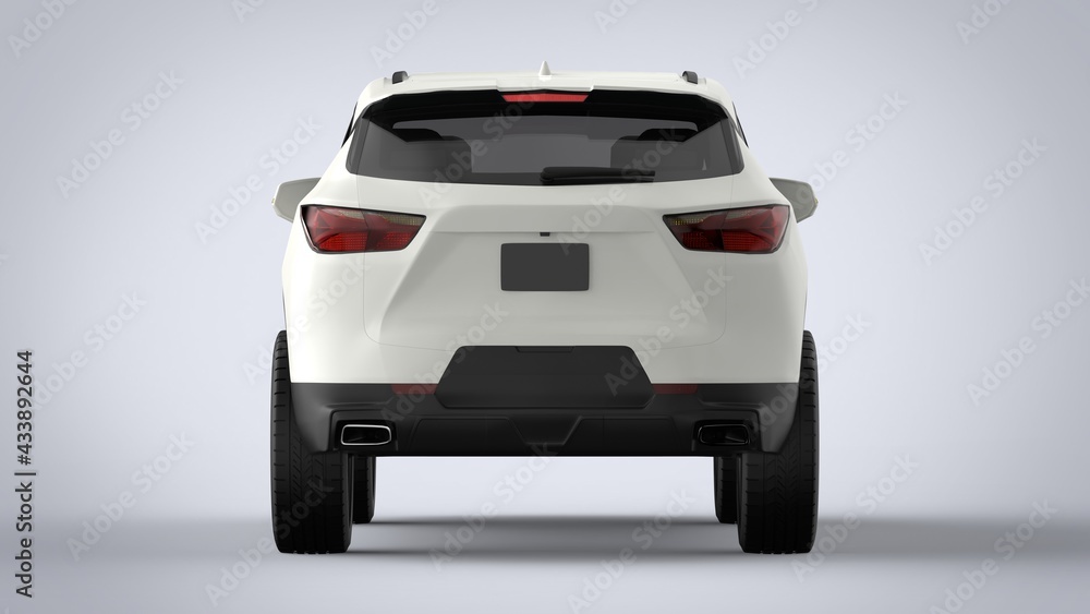 Back view white premium city crossover universal brand-less generic SUV concept car isolated on brown background 3d render image
